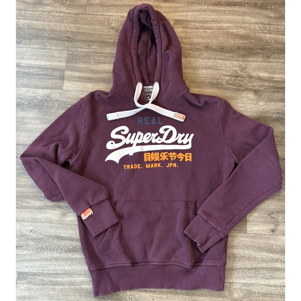 Superdry Hoodie Mens Large Red Graphic Spellout Pullover Hooded Sweatshirt